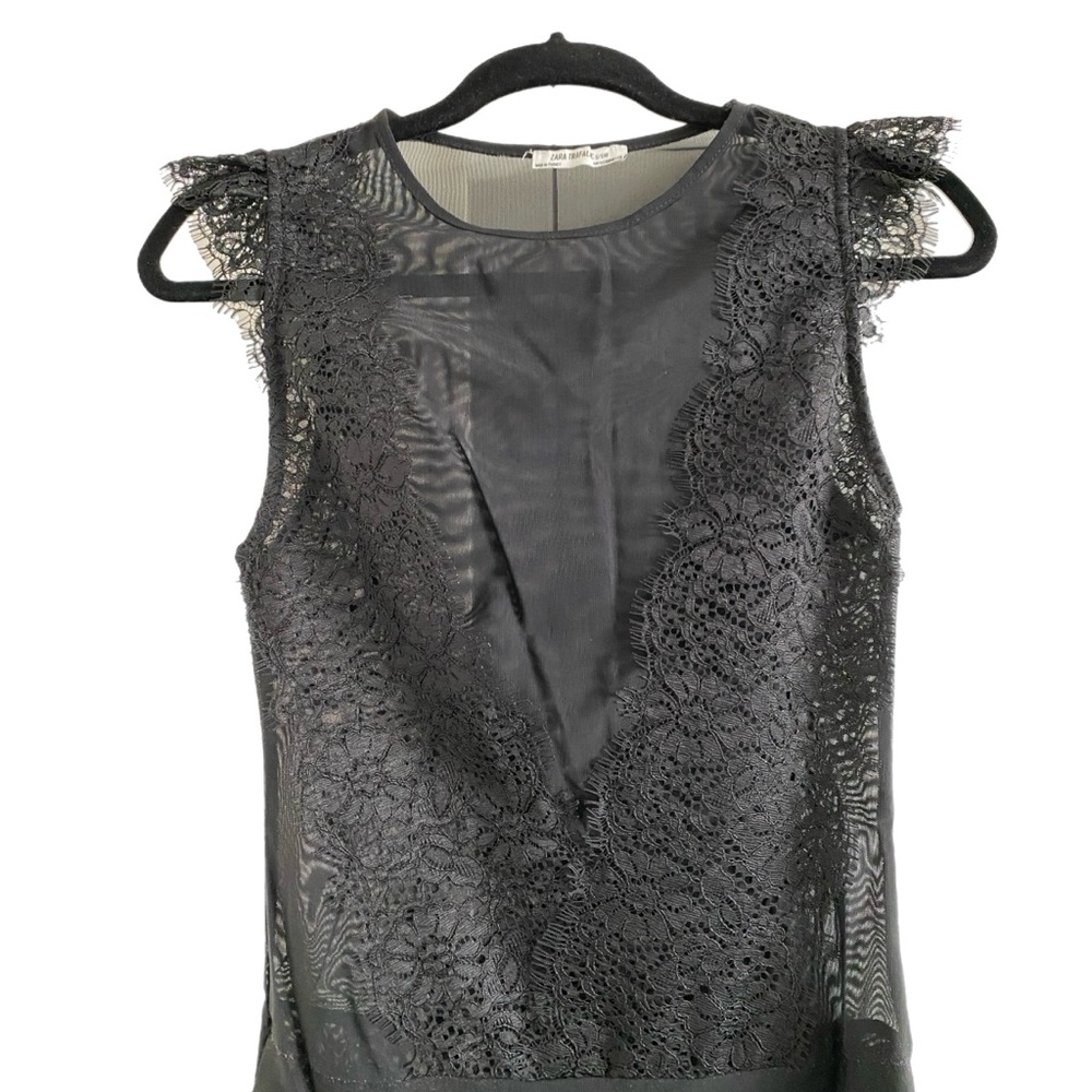 Zara Black Mesh / Lace Top Bodysuit Size Small